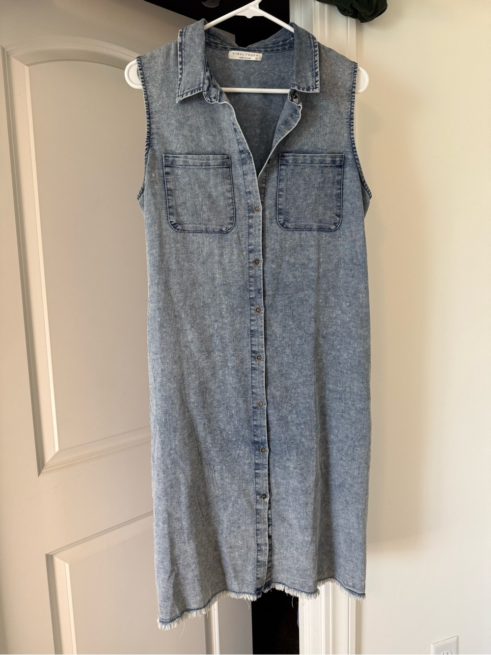 Sleeveless Light Denim Shirt Dress - Casual Button-Front